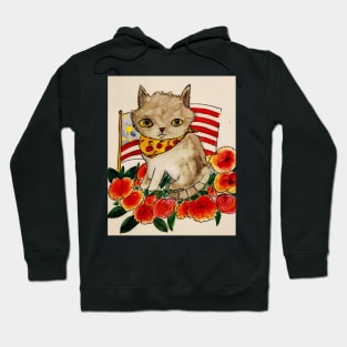 Cats, cat, patriotic, flowers, summer, festive, fun kitty, 4th of July Hoodie